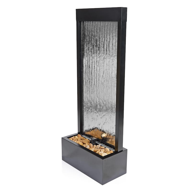 Alpine Corporation 72" Zen Mirror Waterfall Fountain with LED Lights and Stones