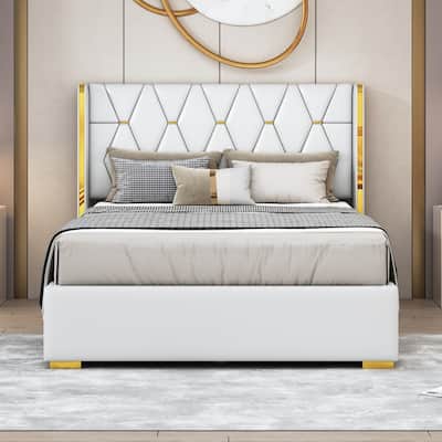 PU Upholstered Platform Bed with Metal Strips