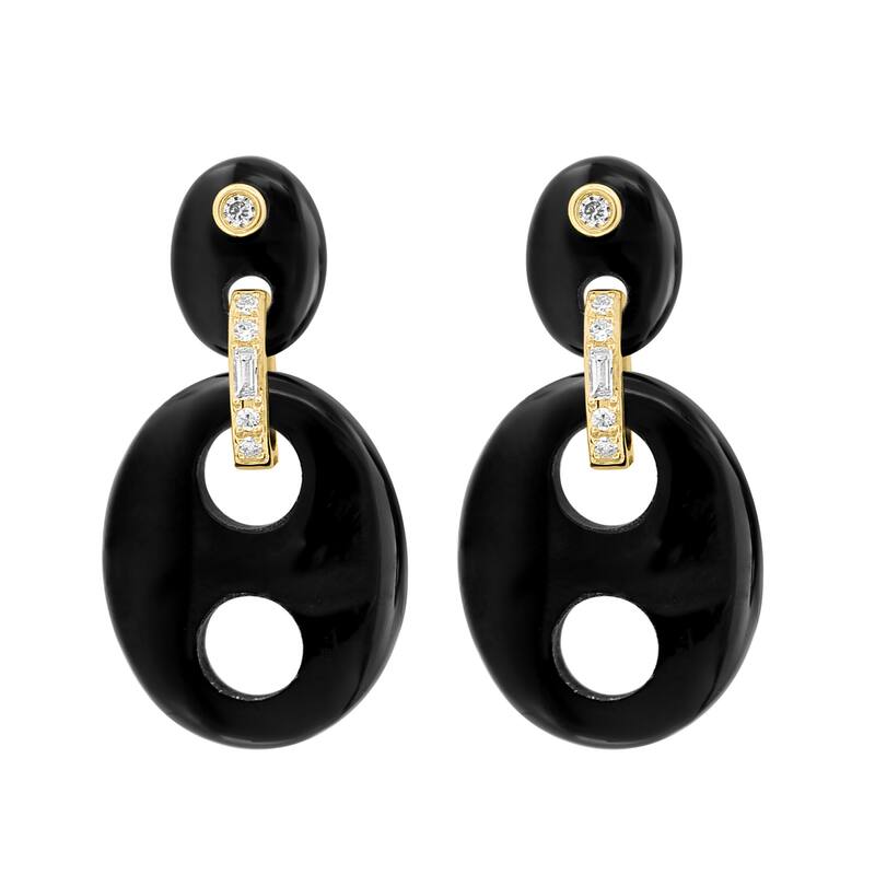 EFFY 14K Yellow Gold Diamond Onyx Earrings