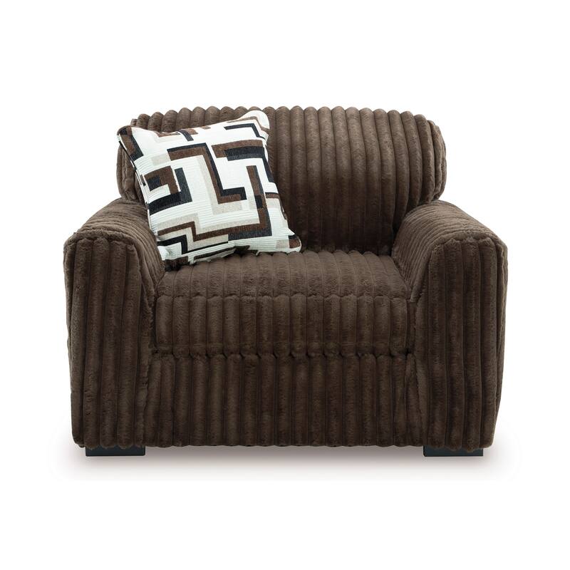 Roundhill Furniture Solenne Oversized Chair and a Half with Jumbo Corduroy Upholstery, Reversible Cushion, and Accent Pillow