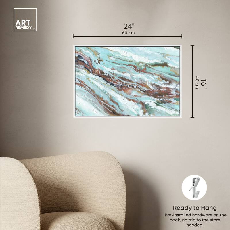Art Remedy Mint Waves Framed Blue Abstract 1 Piece Canvas Wall Art