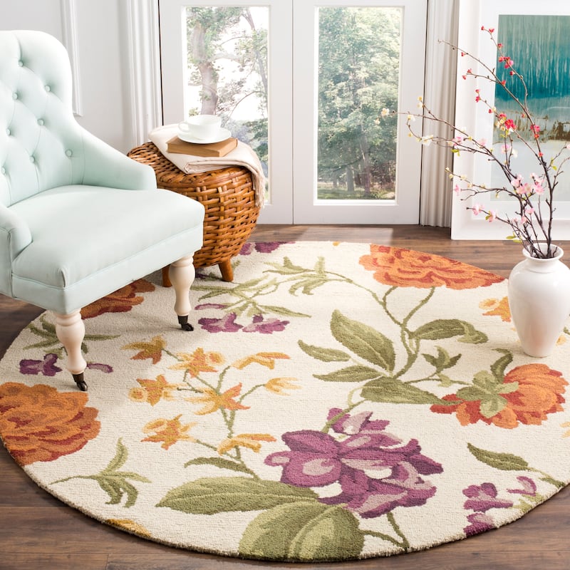 SAFAVIEH Handmade Blossom Hannelise Modern Floral Wool Rug - 6' Round - Ivory/Multi