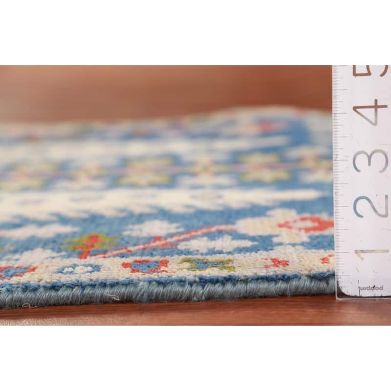 Hand Knotted Oriental 100% Wool Carpet Transitional Geometric Navy Blue & Blues Oushak Area Rug - 6' 0'' X 2' 7''