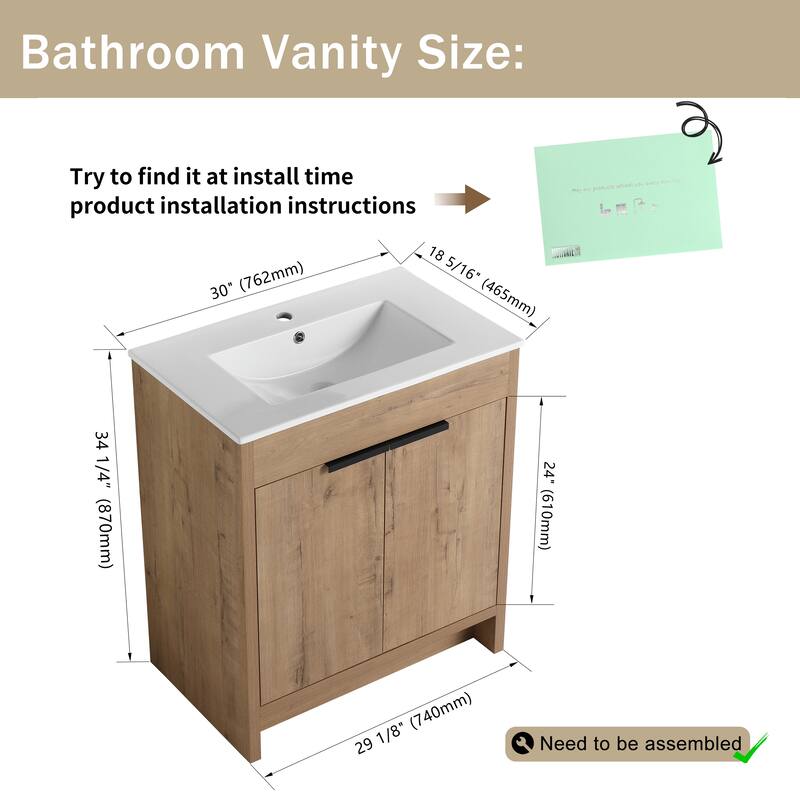 ARTCHIRLY 24/30/36 Inch Bathroom Vanity with Sink, Freestanding Bathroom Vanity with 2 Soft Close Doors and Adjustable Shelf