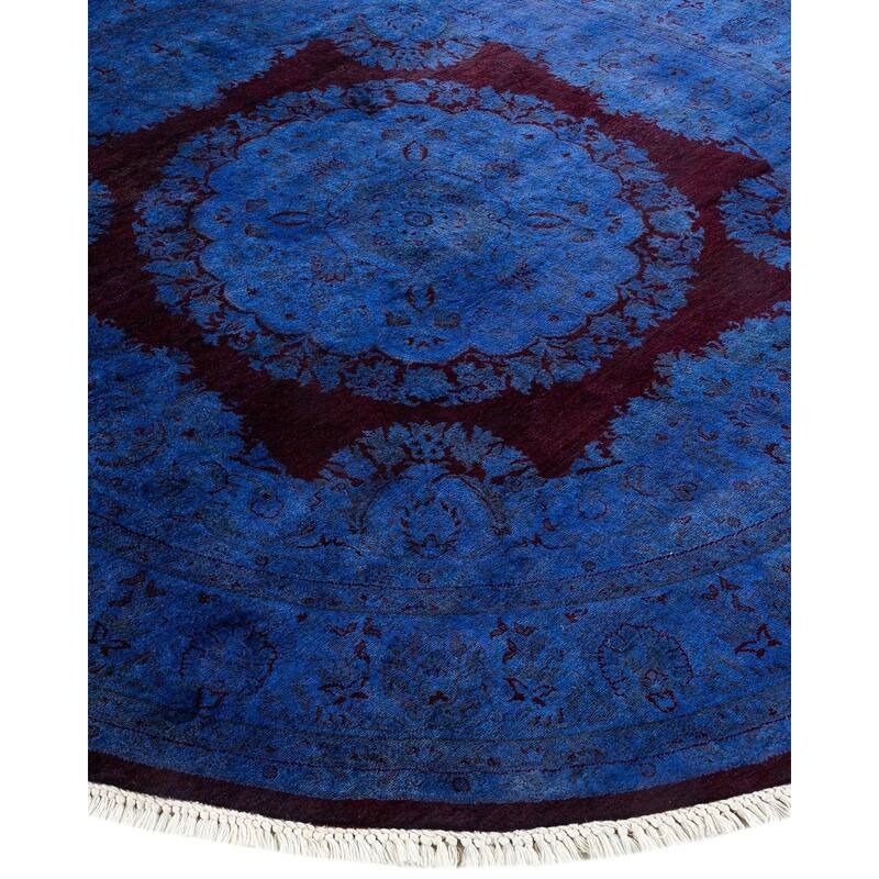 Overton Hand Knotted Wool Vintage Inspired Modern Contemporary Overdyed Blue Round Area Rug - 5' 3" x 5' 4"