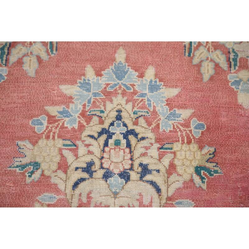 Hand Knotted Oriental 100% Wool Carpet Traditional Floral Pink Kerman Area Rug - 14' 0'' X 9' 11''