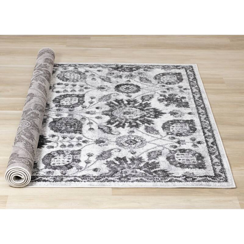 Alpine Rug Co. - Emma Collection White/Grey Traditional Floral Rug