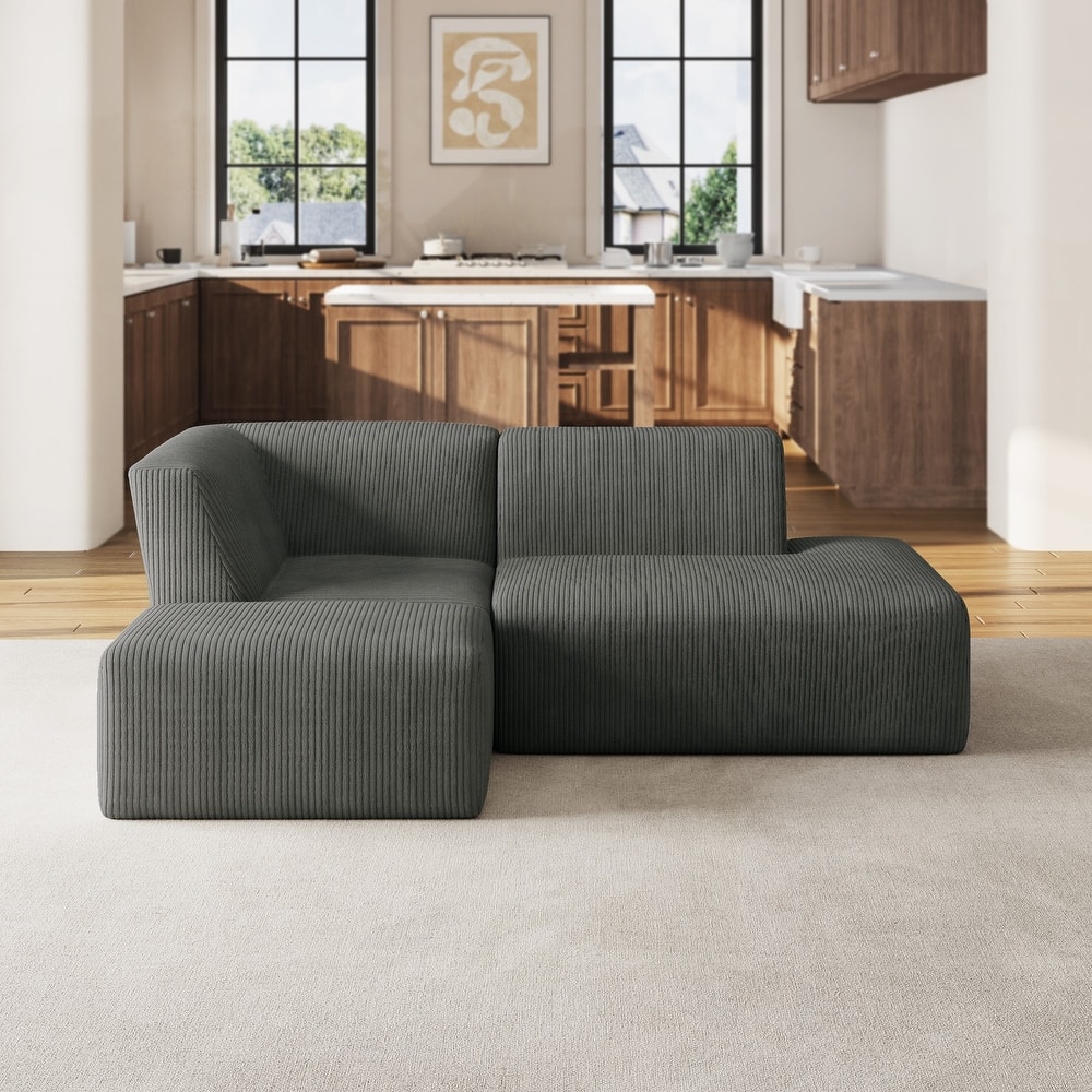 Corduroy No Assembly Required Modular Sectional Sofa with Ottoman