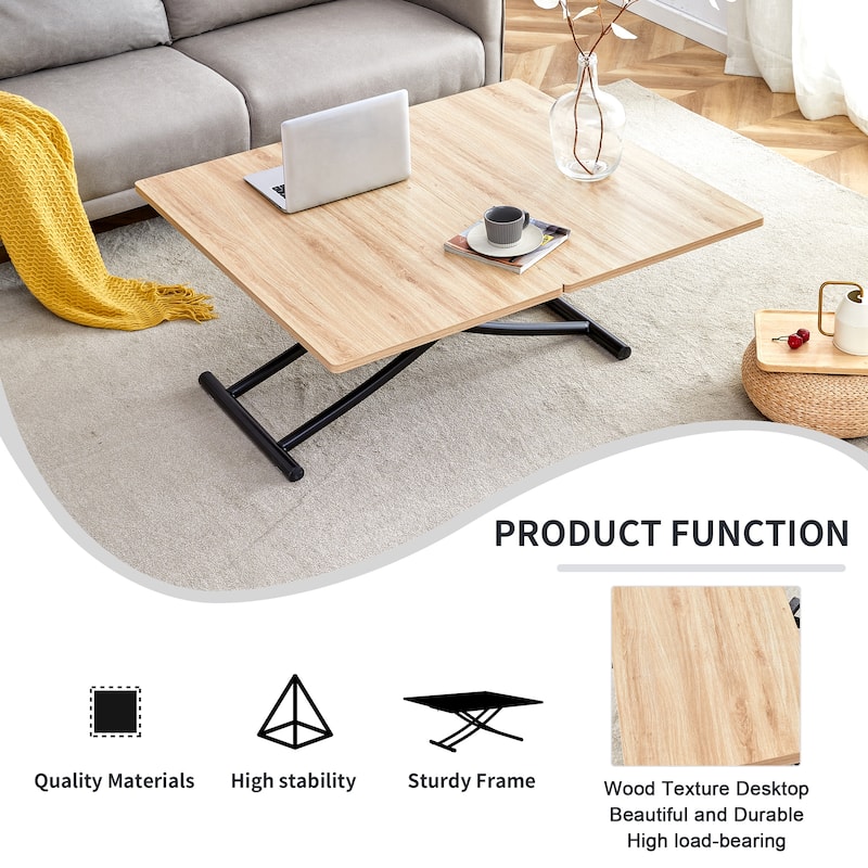 GDFStudio Tharion Wood Lift Table with Multifunctional Adjustable Design