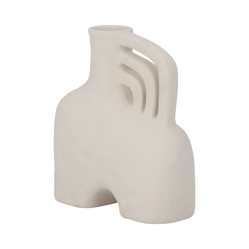 Ceramic Metallic Triple Handle Vase, Black, Novelty, Solid Color