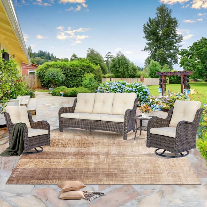 Wicker 4 Piece Outdoor Furniture Sets with Patio Swivel Rocker Chairs