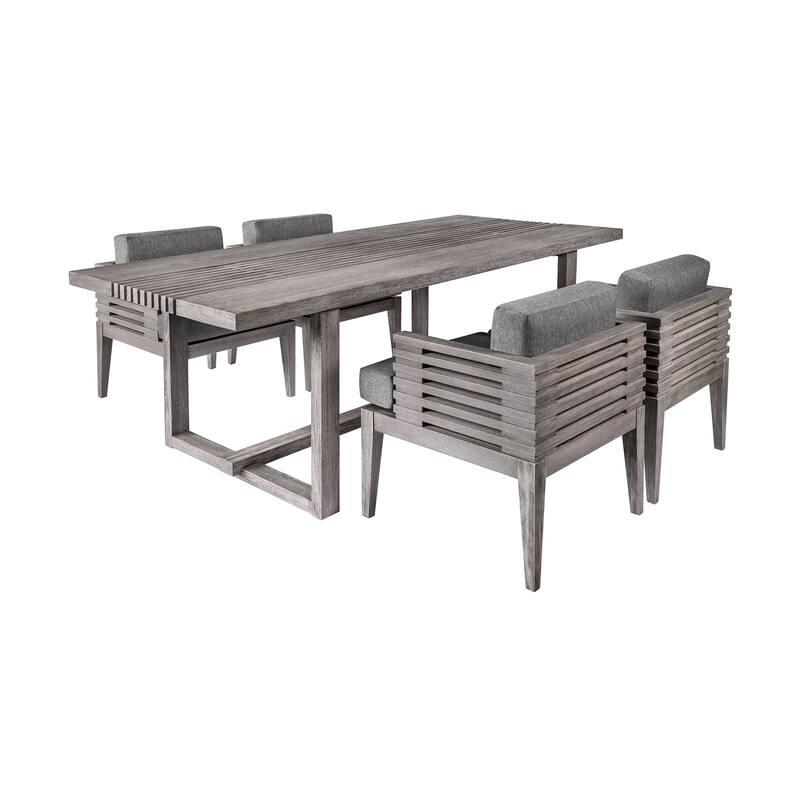 Vivid Solid Eucalyptus Wood Outdoor Patio 5 Piece Dining Set with Olefin Cushions