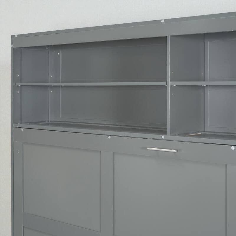 Queen Size Murphy Wall Bed with Sofa, Foldable Cabinet Bed with Storage, Dual Piston Lift, Space-Saving Design