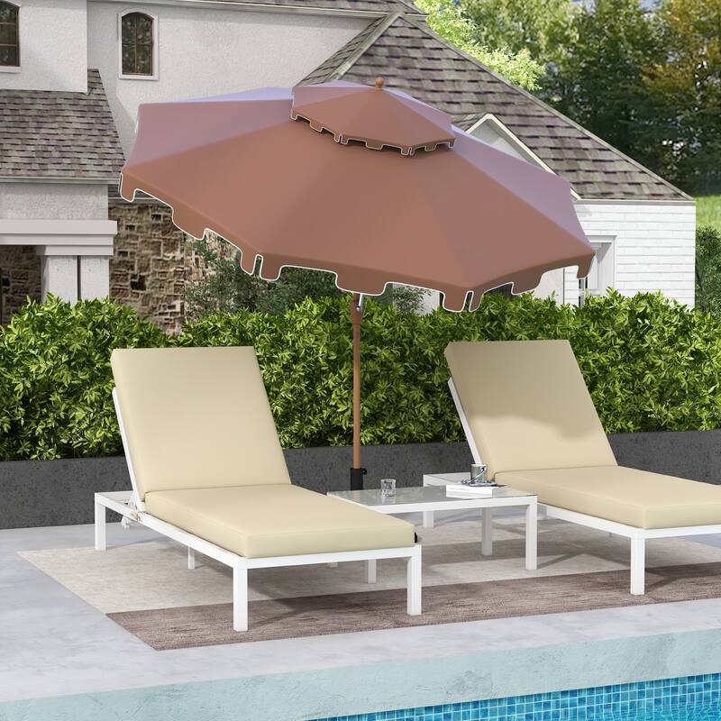 9' Patio Umbrella with Push Button Tilt and Crank, Double Top Ruffled Outdoor Market Table Umbrella with 8 Ribs