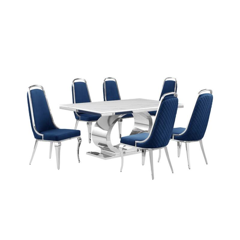Best Quality Furniture D430/1-SC310-7 Dining Set with 68" White Marble Top