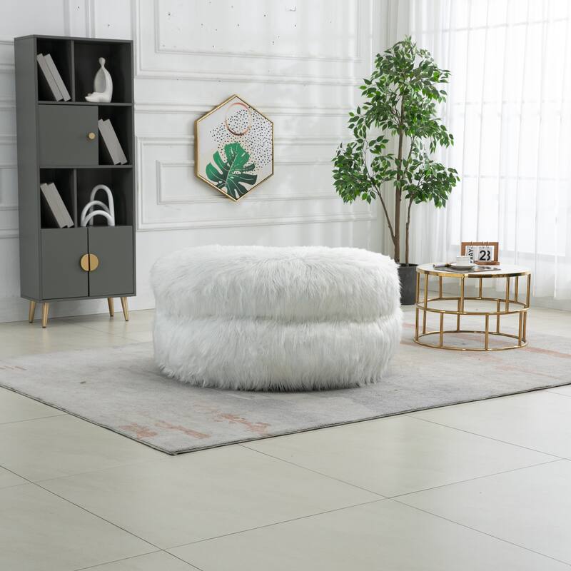 Fluffy Bean Bag Chair with Ottoman, Comfy Bean Bag Lounger for Adults and Kids, Ultra Soft Lazy Sofa Chair with Memory Foam