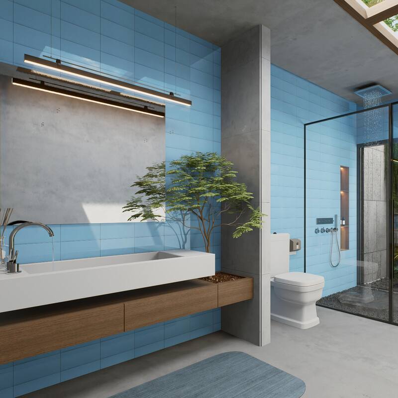 Merola Tile Piscina Brick Glossy Blue 4-3/4" x 9-5/8" Porcelain Floor and Wall Tile - Case (34 Tiles)