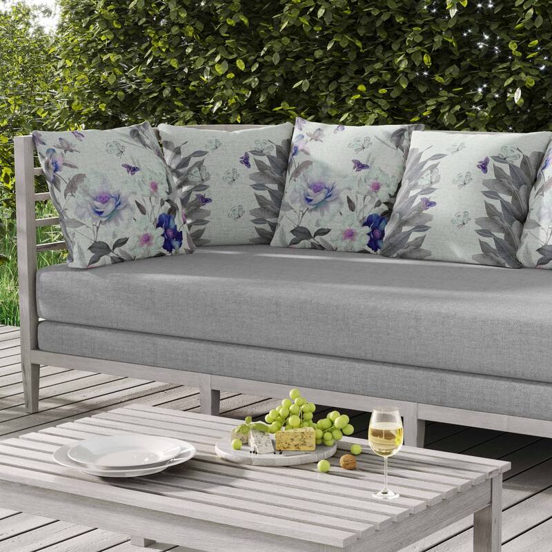 Leafy Lepidoptera Medley Indoor/Outdoor Reversible Throw Pillow Green and Blue