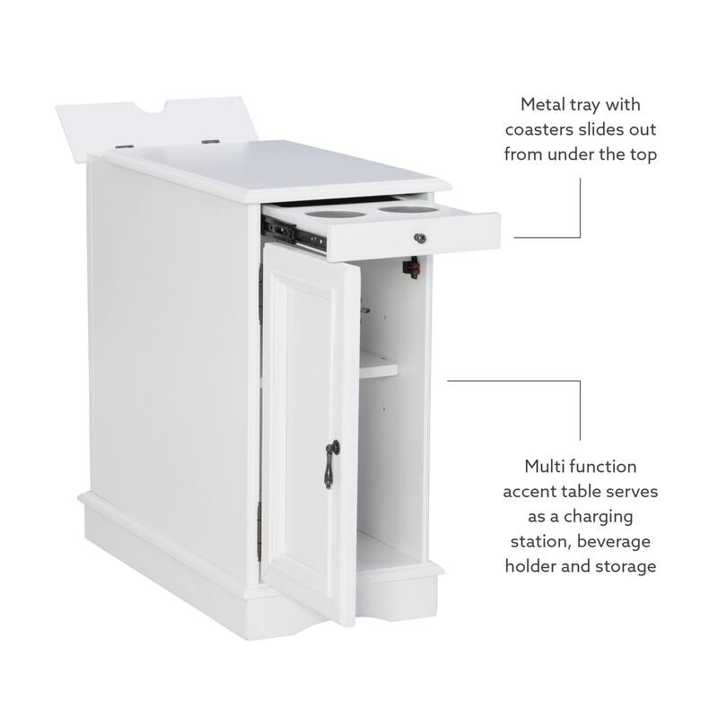 Rectangular Accent Table with USB and Storage Compartment - 24" - White