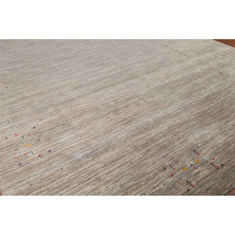 Striped Gabbeh Square Area Rug Hand-Knotted Wool Carpet - 9'10"x 9'8"