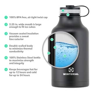 Winterial 64 oz Insulated Steel Water Bottle and Beer Growler