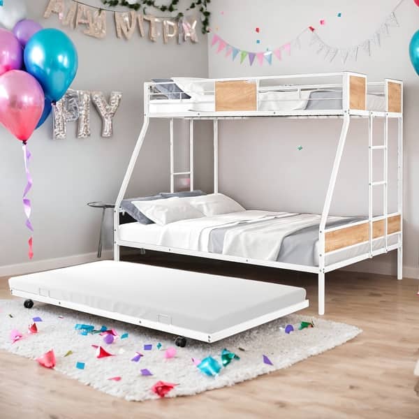slide 2 of 12, Twin over Full Bunk Bed with Safety Guardrail and Convenient Trundle for Home White