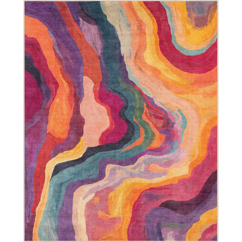 Well Woven Apollo Abstract Libre Waves Stripes Multi Low Pile Area Rug