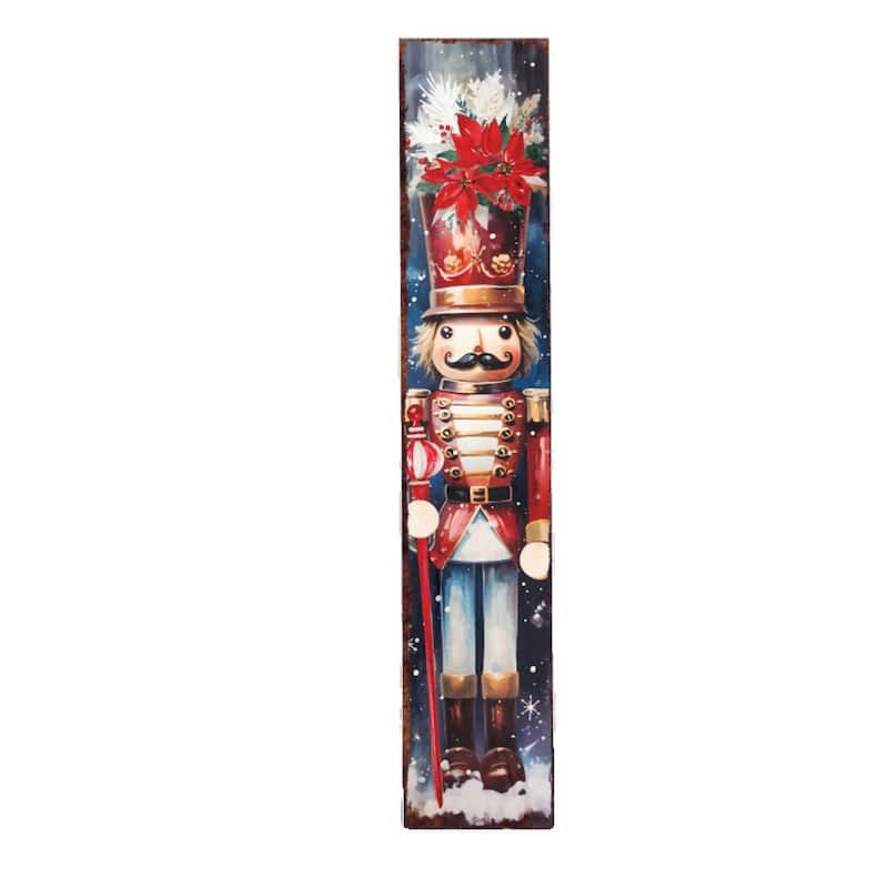 HomeRoots 48" Blue White And Red Christmas Nutcracker Solid Wood Porch Sign