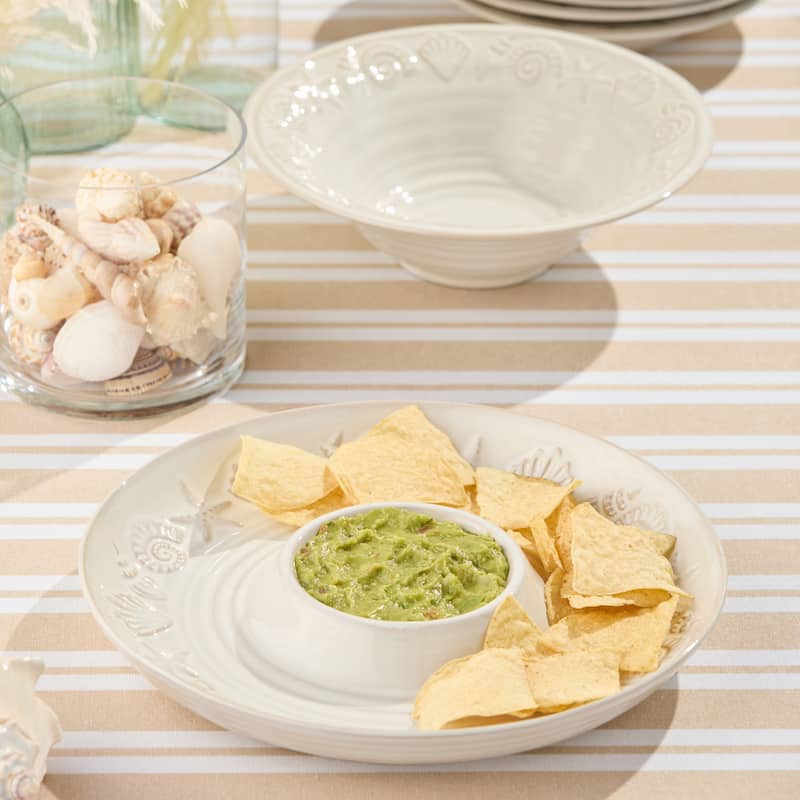 Certified International Coastline Cream Chip & Dip Server, 13.5" - 13.50"L x 13.50"W x 1.75"H