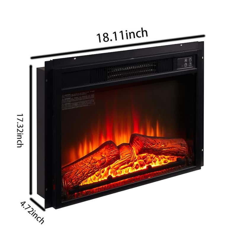 Inset Electric Fireplace 18 Inch 1400 Watt Black Glass Panel with Remote Controls - 17H