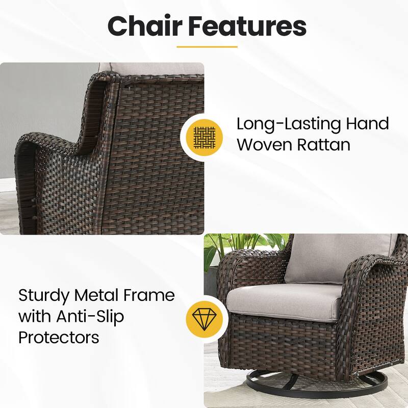 3 Pieces Outdoor Swivel Glider Rocker Chairs Table Set