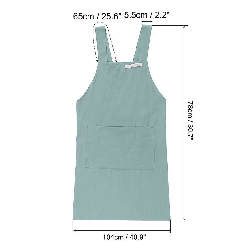Cotton Aprons, 78 x 104cm Adjustable Bib Kitchen Apron with Pockets - 78 x 104 cm - Light Blue