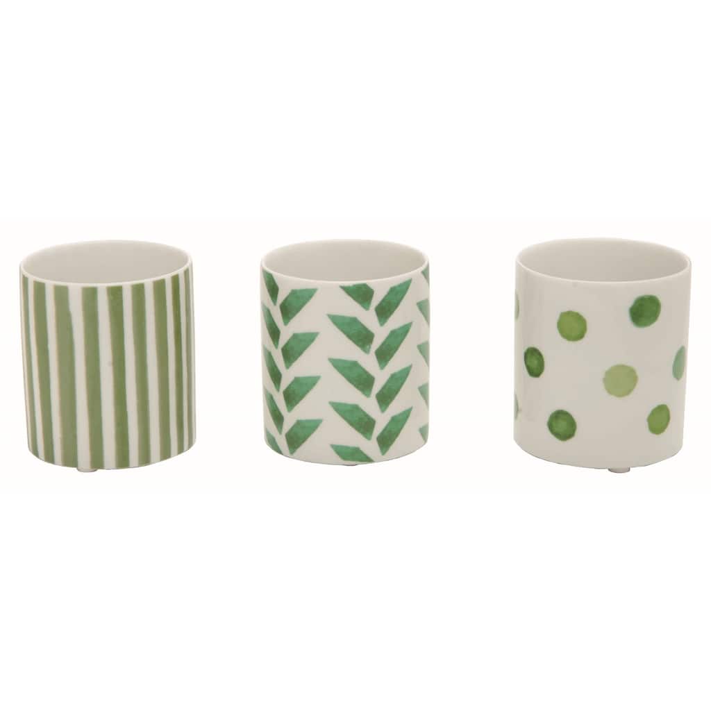 Transpac Ceramic Lime Green and Cream Tealight Candle Holders Set of 3, 2.5 x 2.5 x 3.0 Spring Home Decorations