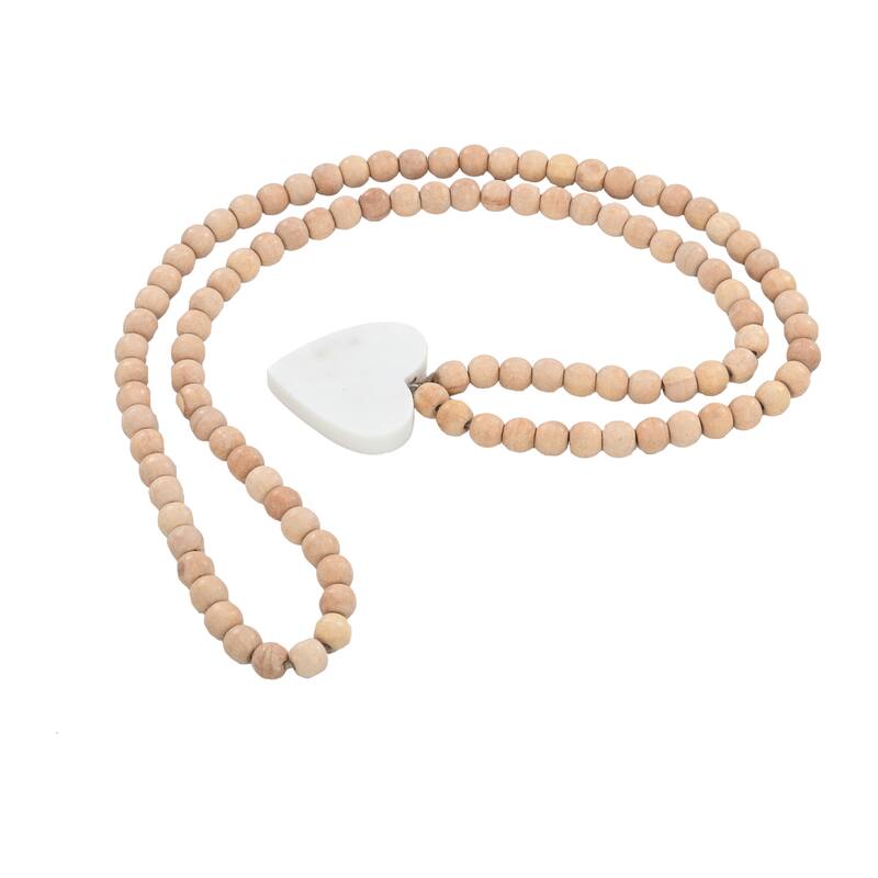 Sagebrook Home Acacia Wood Bead Garland with Marble Heart Accent - 36" x 3" x 1"