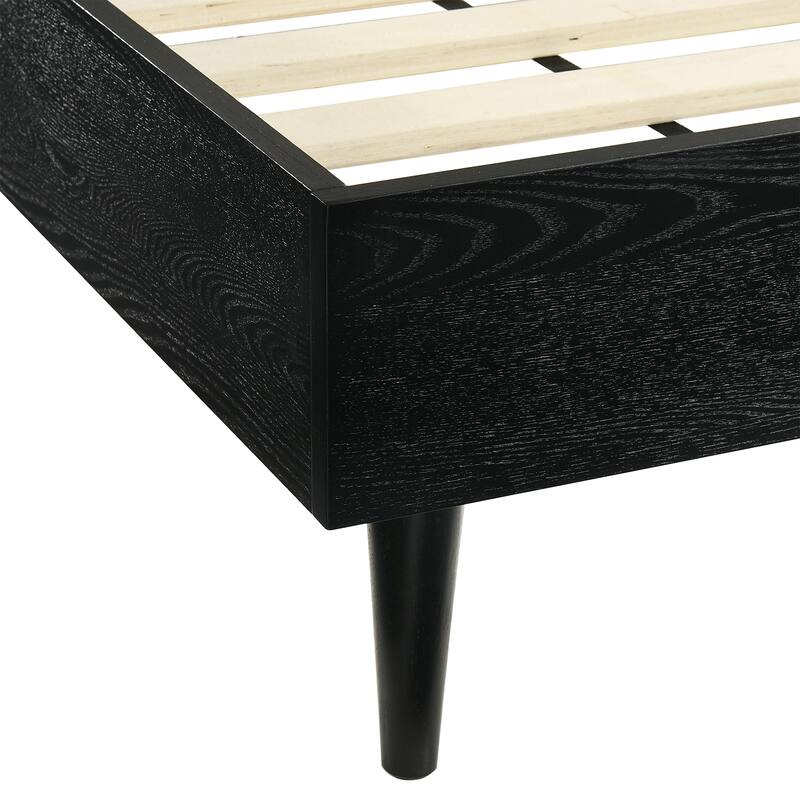 Artemio Black or Walnut Wood Queen Platform Bed Frame with Grey Upholstered Headboard