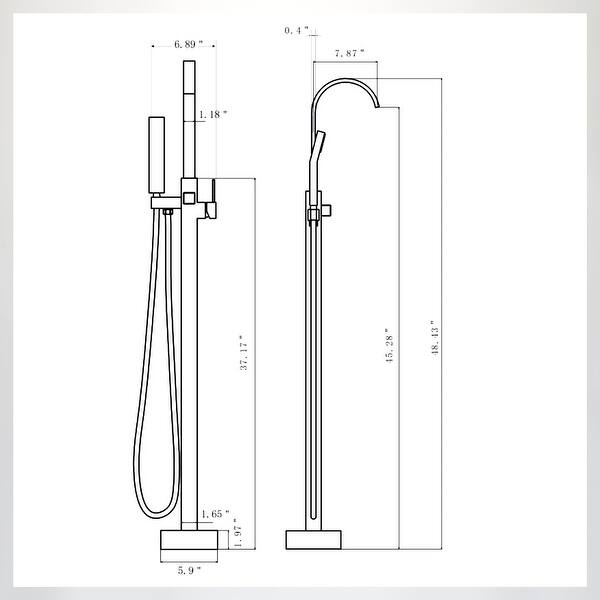 dimension image slide 1 of 2, Floor Mounted Single Handle Clawfoot Tub Faucet with Hand shower - 8" x 48"