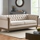 preview thumbnail 1 of 12, Castalia Nailhead Trim Chesterfield Sofa by Christopher Knight Home - 78.75" L x 33.50" W x 28.00" H Fabric + Beige, Dark Brown