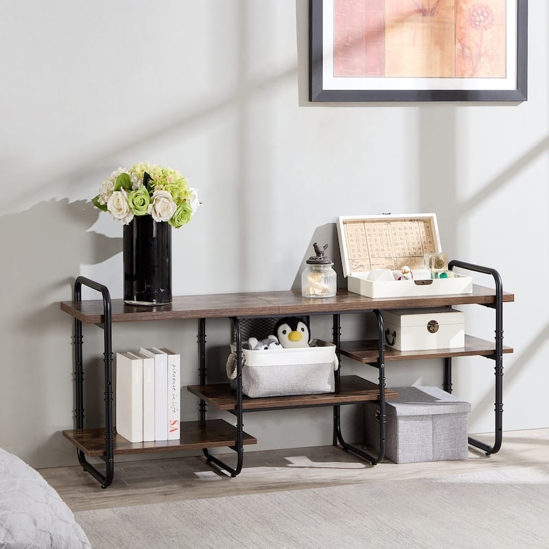 VECELO Industrial TV Stand for TV up to 71 inch,Entertainment Center TV Console Table - 55 inches - Brown