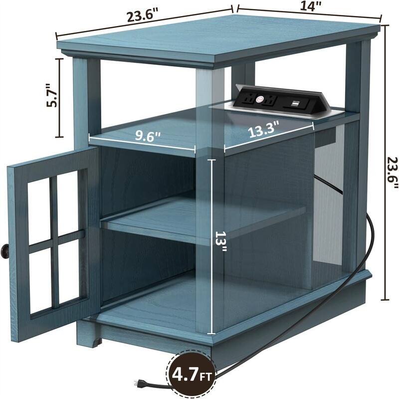 End Table with Hidden Charging Station - 23.6"D x 14"W x 23.6"H