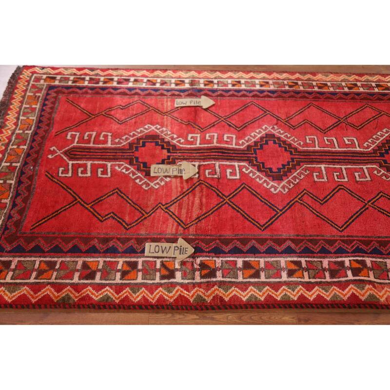 Hand Knotted Oriental 100% Wool Carpet Traditional Geometric Red Lori Area Rug - 8' 4'' X 4' 3''