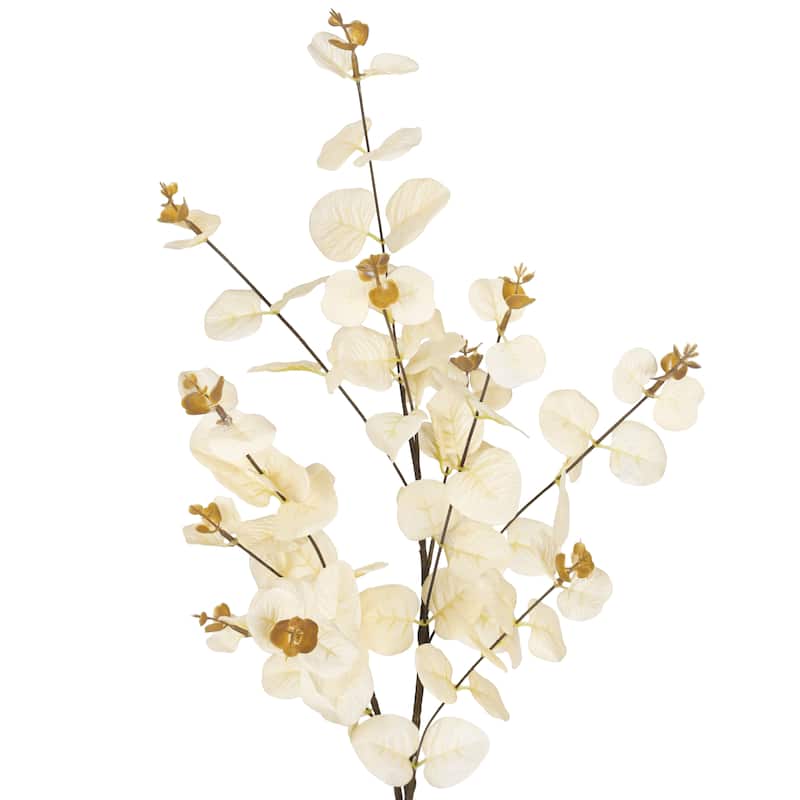 Set of 3 Champagne Ivory Artificial Eucalyptus Leaf Stem Plant Greenery Foliage Spray Branch 36in - 36" L x 10" W x 7" DP - 36" L x 10" W x 7" DP - Champagne Ivory