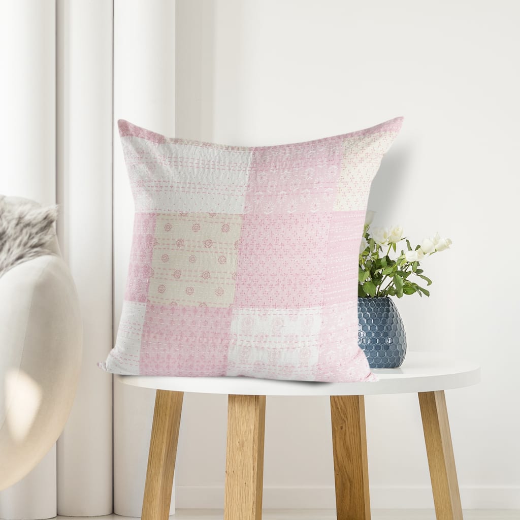 Sevita Cotton Candy Kantha Throw Pillow 20 Inch
