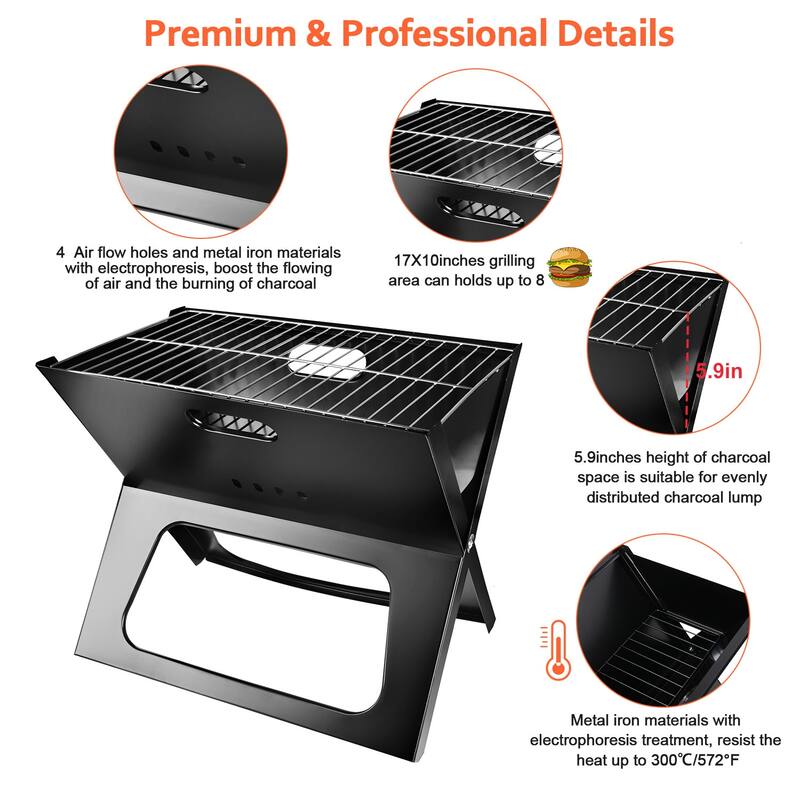Portable Foldable Charcoal BBQ Grill for Camping and Outdoor - 18.1× 17.5×1.2 inches