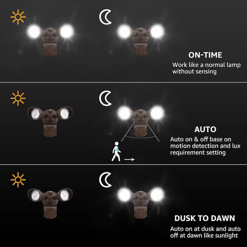 LED Security Light, Motion Sensor Flood Lights, 3000K, Bronze - 2PACK