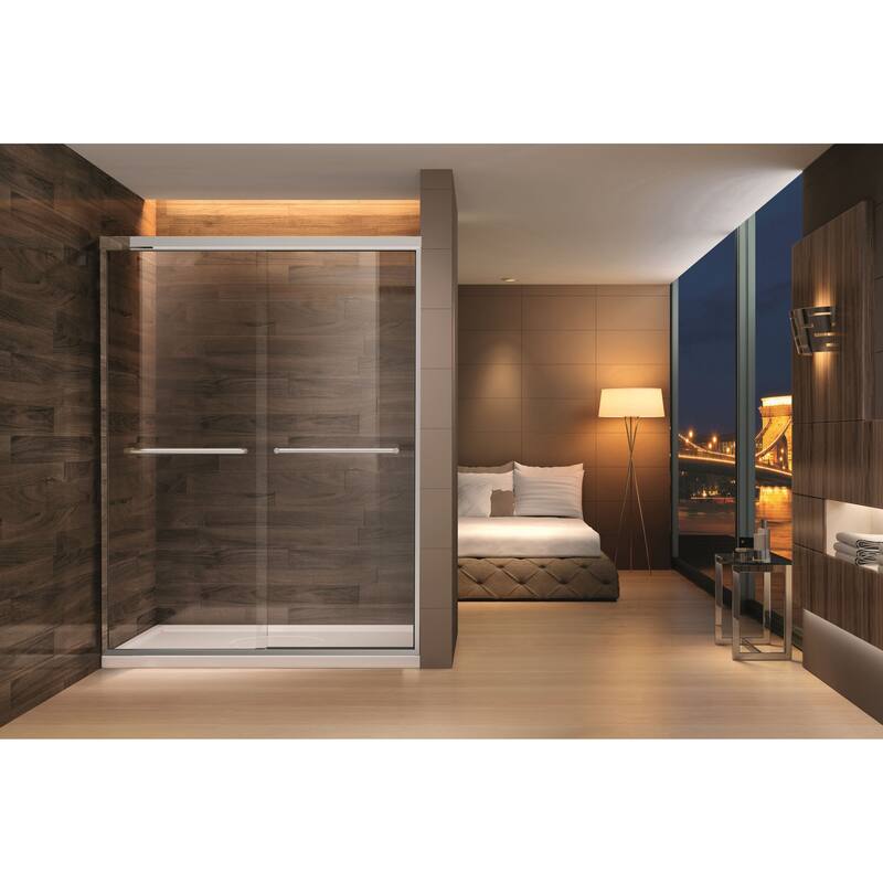 Cara 59 in. W x 60 in. H Sliding Semi-Frameless Shower Door with Clear Glass - 57.75-59-in W x 60-in H