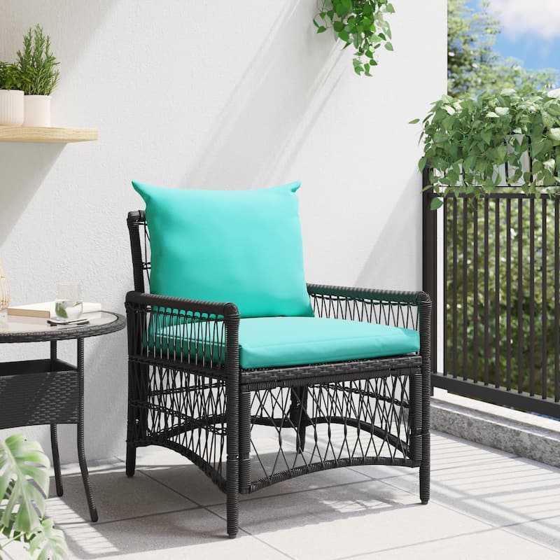 vidaXL Garden Chair with Cushions Black 60x70x78 cm Poly Rattan - 24 x 28.7 x 30.3