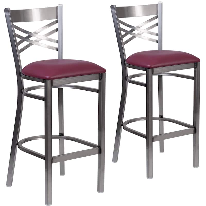 2 Pack Clear Coated ''X'' Back Metal Restaurant Barstool - 17"W x 18"D x 42.25"H - 17"W x 18"D x 42.25"H