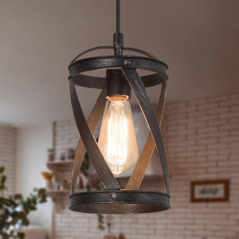Modern Farmhouse 1-Light Cage Mini Pendant Light for Kitchen Island - D6" x H 14" - 72"