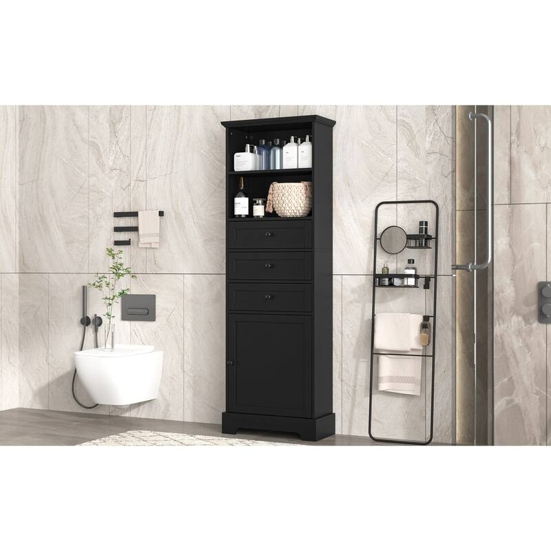 GDFStudio - Kael 67" Tall Storage Cabinet with Drawers & Adjustable Shelves, Modern MDF Organizer