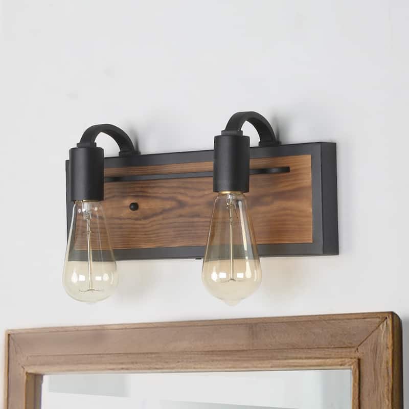 Carbon Loft Astrid 2-light Rustic Wall Lighting Wall Lamps Wood Wall Sconces - W14"* H 5.9"* E 4.3"